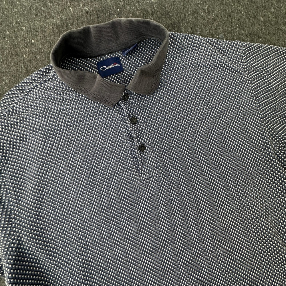 Catalina Polo Shirt Mens L Blue CM210834 Knit Short Sleeve Diamond Pattern Golf